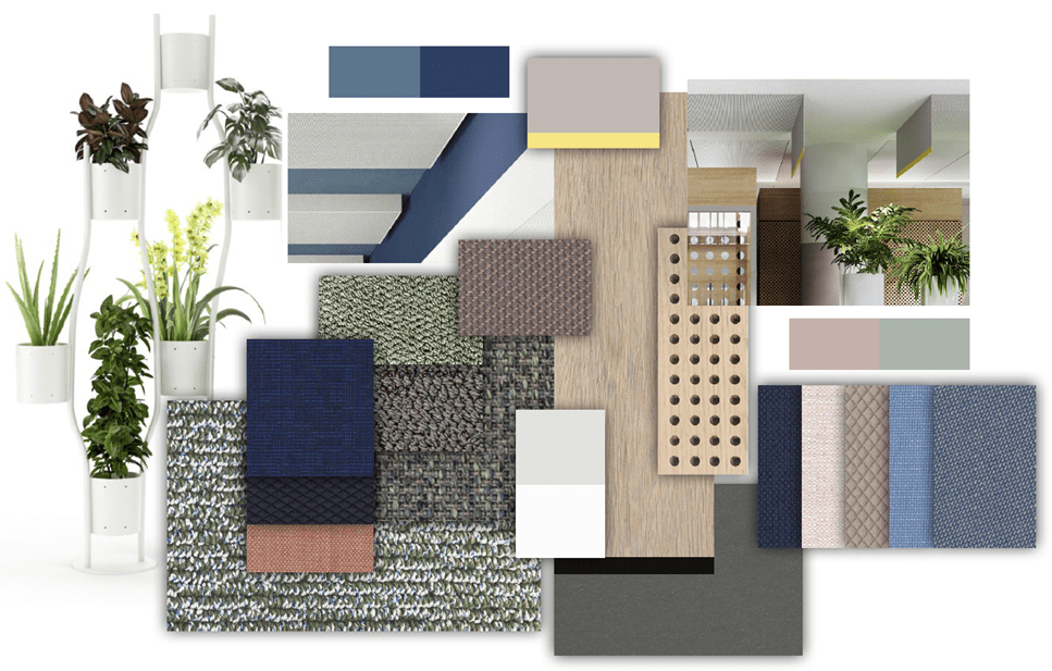 Examples for different material (e.g. woods, plants, carpet colors) that incorporate the attributes.