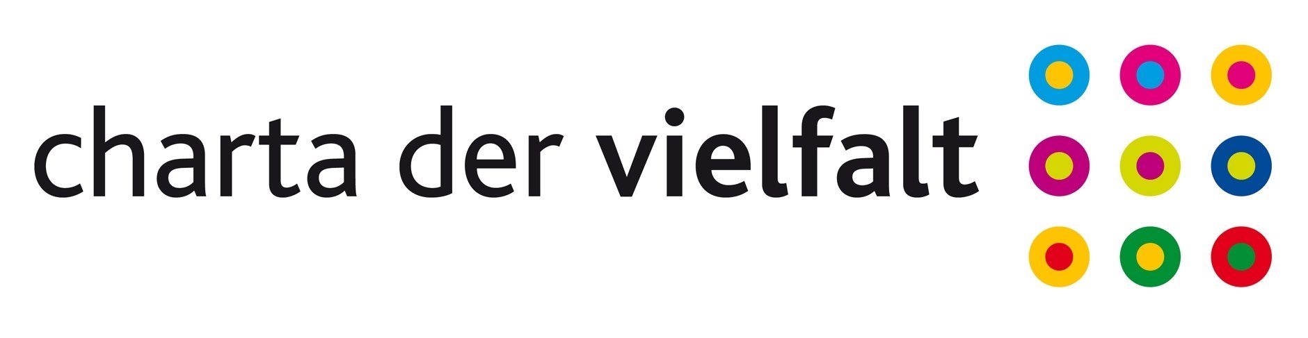 Logo of ‘Charta der Vielfalt’ featuring the German text ‘charta der vielfalt’ alongside a grid of colorful circular dots symbolizing diversity and inclusion.